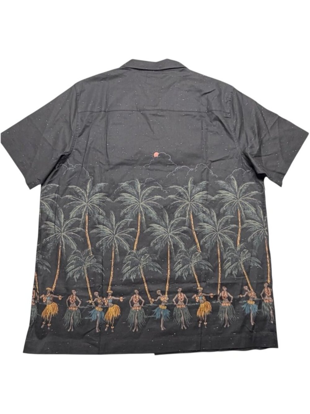 NWT TravisMathew Windy Bay Camp Shirt Mens M Black Hawaiian Palm Print Button Up